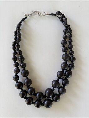 NWOT- Black Wooden Double-Strand Beaded Necklace